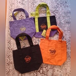 NWT Set Of 4 Trader Joes's Fall Halloween Canvas Totes Bags Black Orange Purple